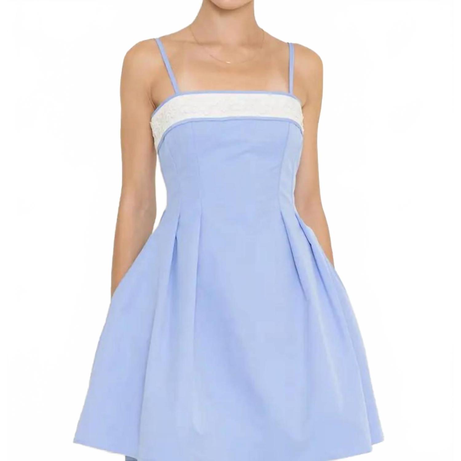 New Fore Collection Floral Trim Cocktail Party Mini Dress In Baby Blue
